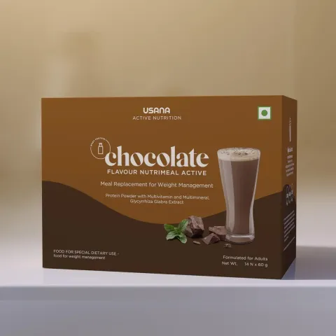 Official packaging for Nutrimeal Active Whey Protein Meal Replacement Shake (Chocolate).